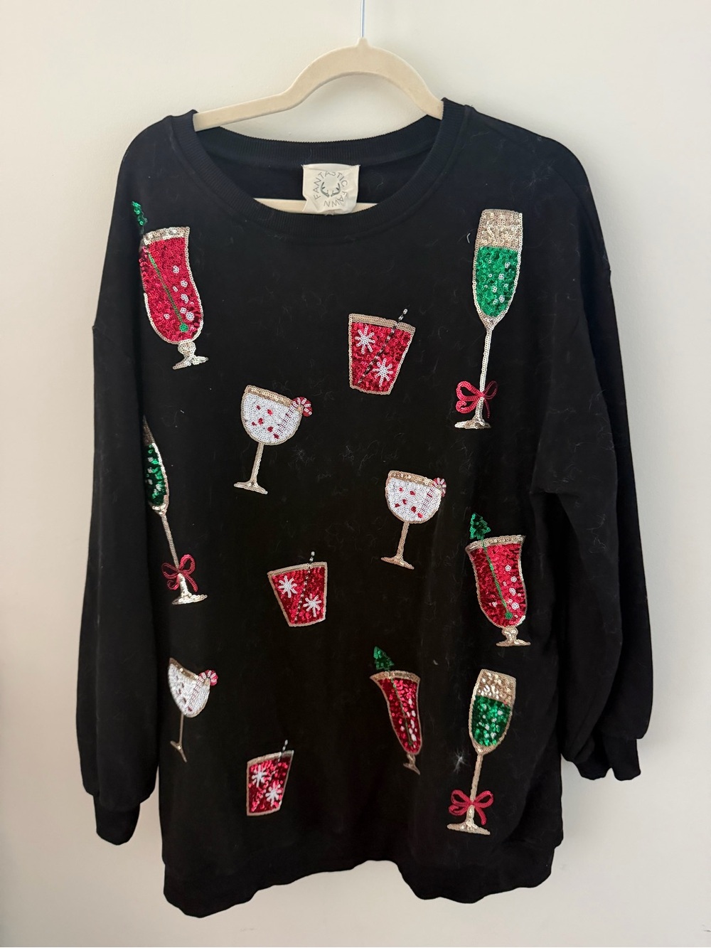 Fantastic Fawn Christmas Sequin Cocktail Sweatshirt Dress Size M